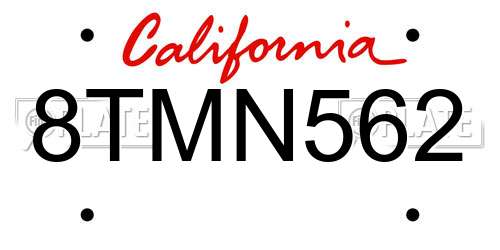 8TMN562 California License Plate