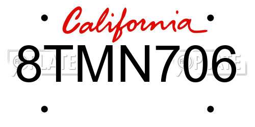 8TMN706 California License Plate