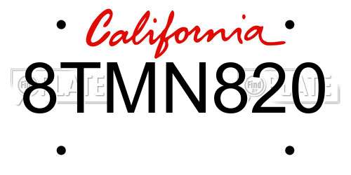 8TMN820 California License Plate