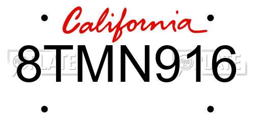 8TMN916 California License Plate