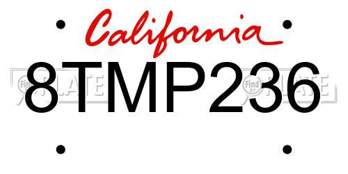 8TMP236 California License Plate