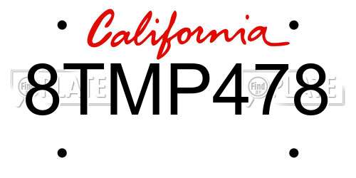 8TMP478 California License Plate