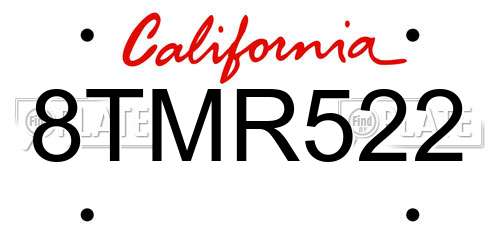 8TMR522 California License Plate