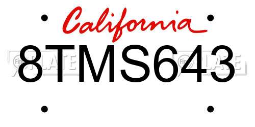 8TMS643 California License Plate