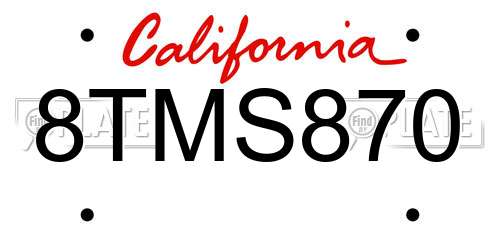 8TMS870 California License Plate