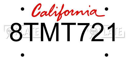 8TMT721 California License Plate