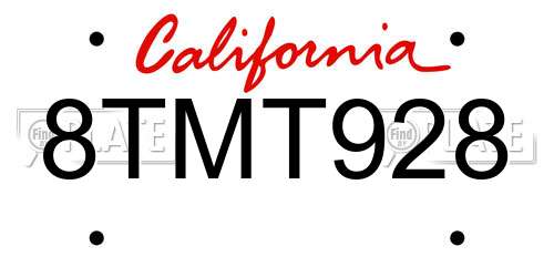 8TMT928 California License Plate