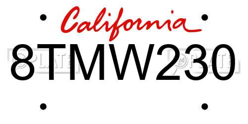8TMW230 California License Plate