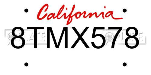 8TMX578 California License Plate