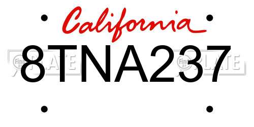 8TNA237 California License Plate