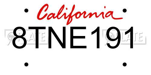 8TNE191 California License Plate