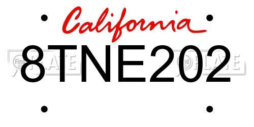 8TNE202 California License Plate