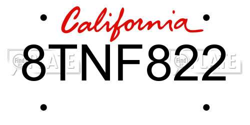 8TNF822 California License Plate