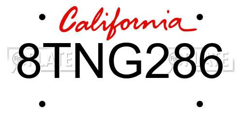 8TNG286 California License Plate