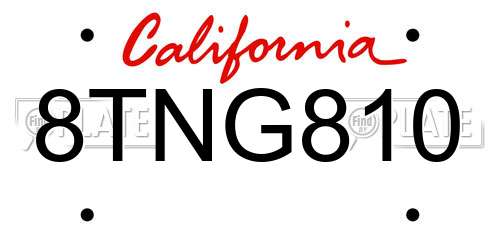 8TNG810 California License Plate