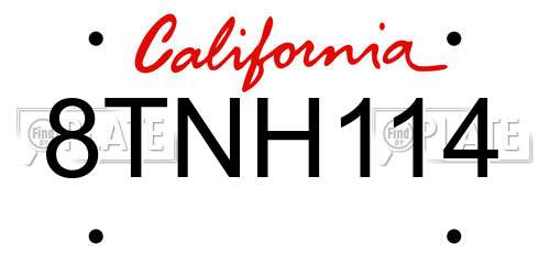 8TNH114 California License Plate