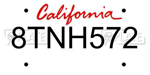 8TNH572 California License Plate