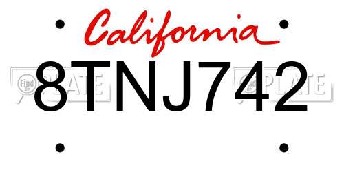 8TNJ742 California License Plate
