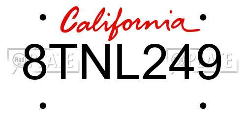 8TNL249 California License Plate