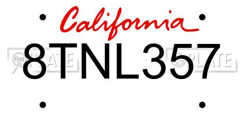 8TNL357 California License Plate