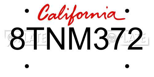 8TNM372 California License Plate