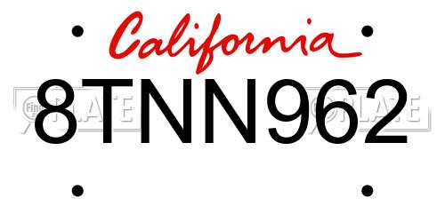8TNN962 California License Plate