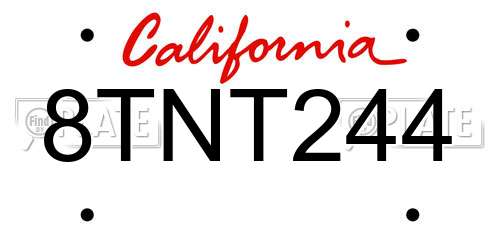 8TNT244 California License Plate
