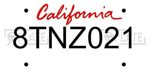 8TNZ021 California License Plate