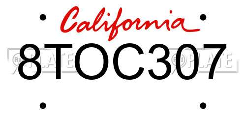 8TOC307 California License Plate