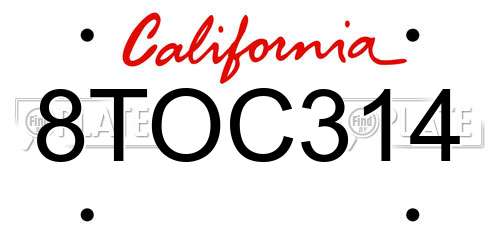 8TOC314 California License Plate