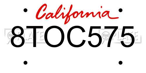 8TOC575 California License Plate