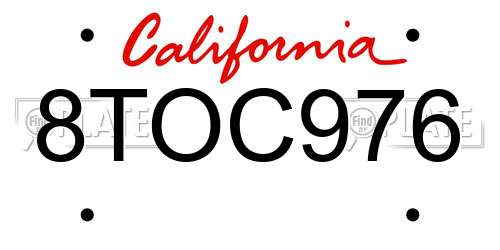 8TOC976 California License Plate