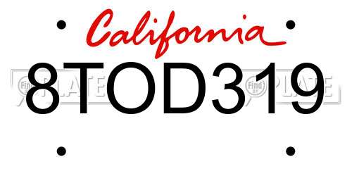 8TOD319 California License Plate