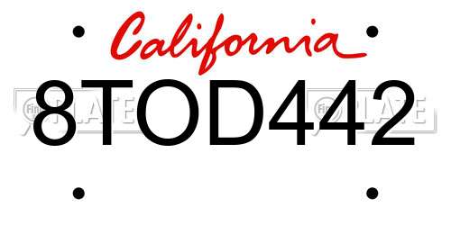 8TOD442 California License Plate