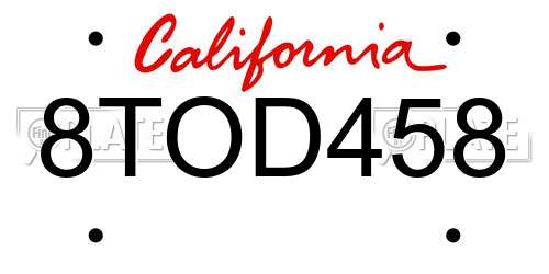 8TOD458 California License Plate