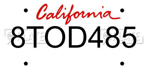 8TOD485 California License Plate