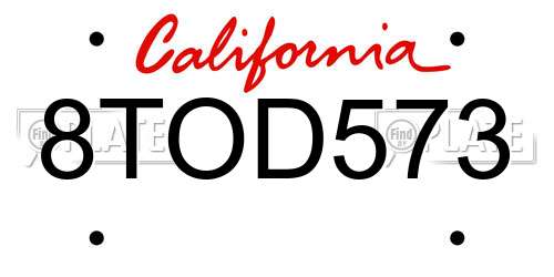 8TOD573 California License Plate