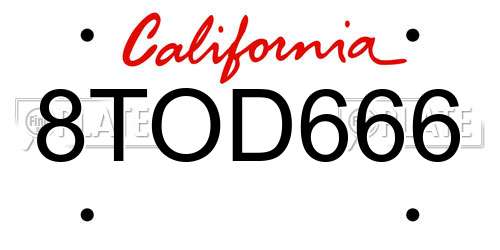 8TOD666 California License Plate