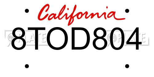 8TOD804 California License Plate