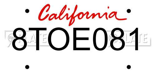 8TOE081 California License Plate