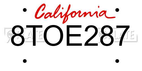8TOE287 California License Plate