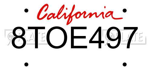 8TOE497 California License Plate