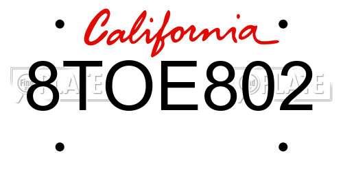 8TOE802 California License Plate