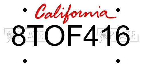 8TOF416 California License Plate