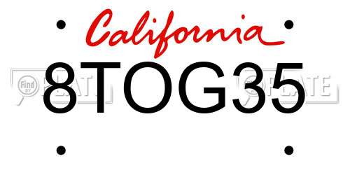 8TOG35 California License Plate
