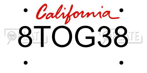 8TOG38 California License Plate