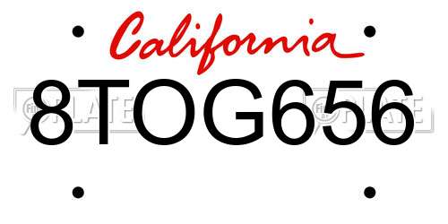 8TOG656 California License Plate