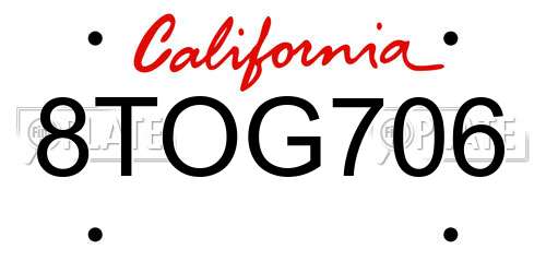 8TOG706 California License Plate