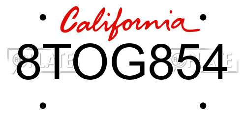 8TOG854 California License Plate
