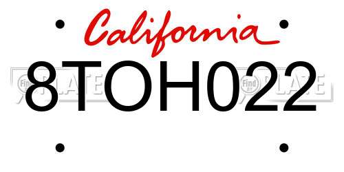 8TOH022 California License Plate